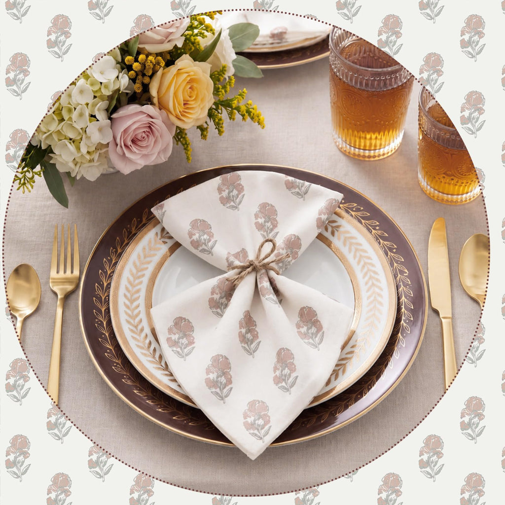 Linen Floral Cloth Napkins Set of 12 A9115