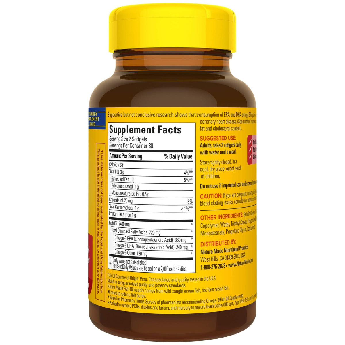 Fish Oil Omega 3 Supplement 1200 mg 60 Softgels N2828