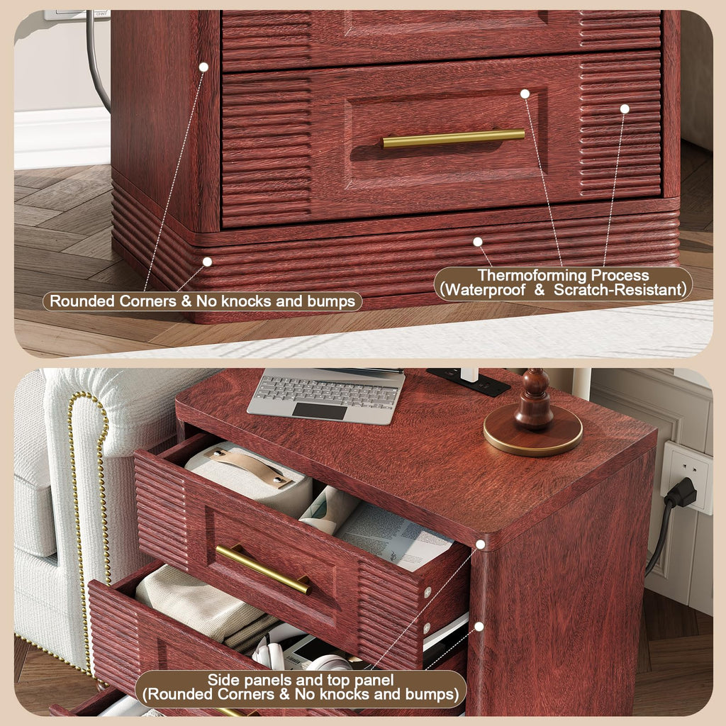 Walnut Nightstand with Charger Station Z5220