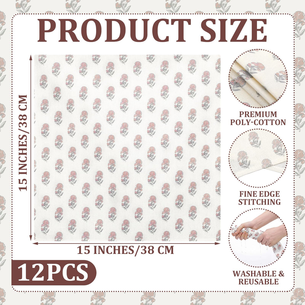 Linen Floral Cloth Napkins Set of 12 A9115