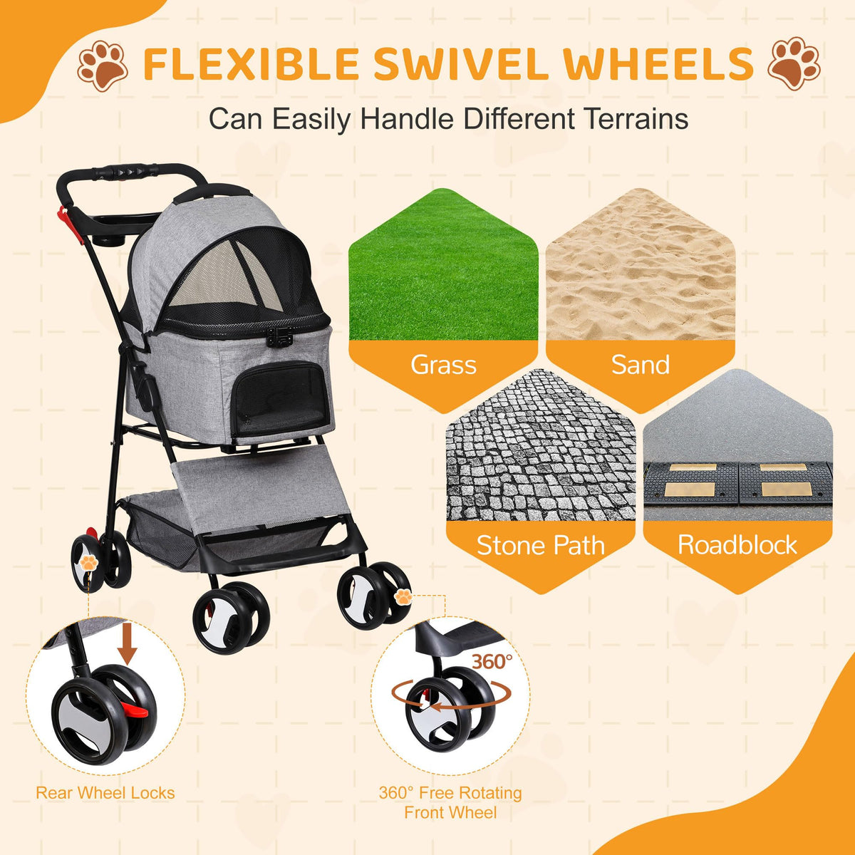 3 in1 Foldable Pet Stroller with 4 Wheels X41563