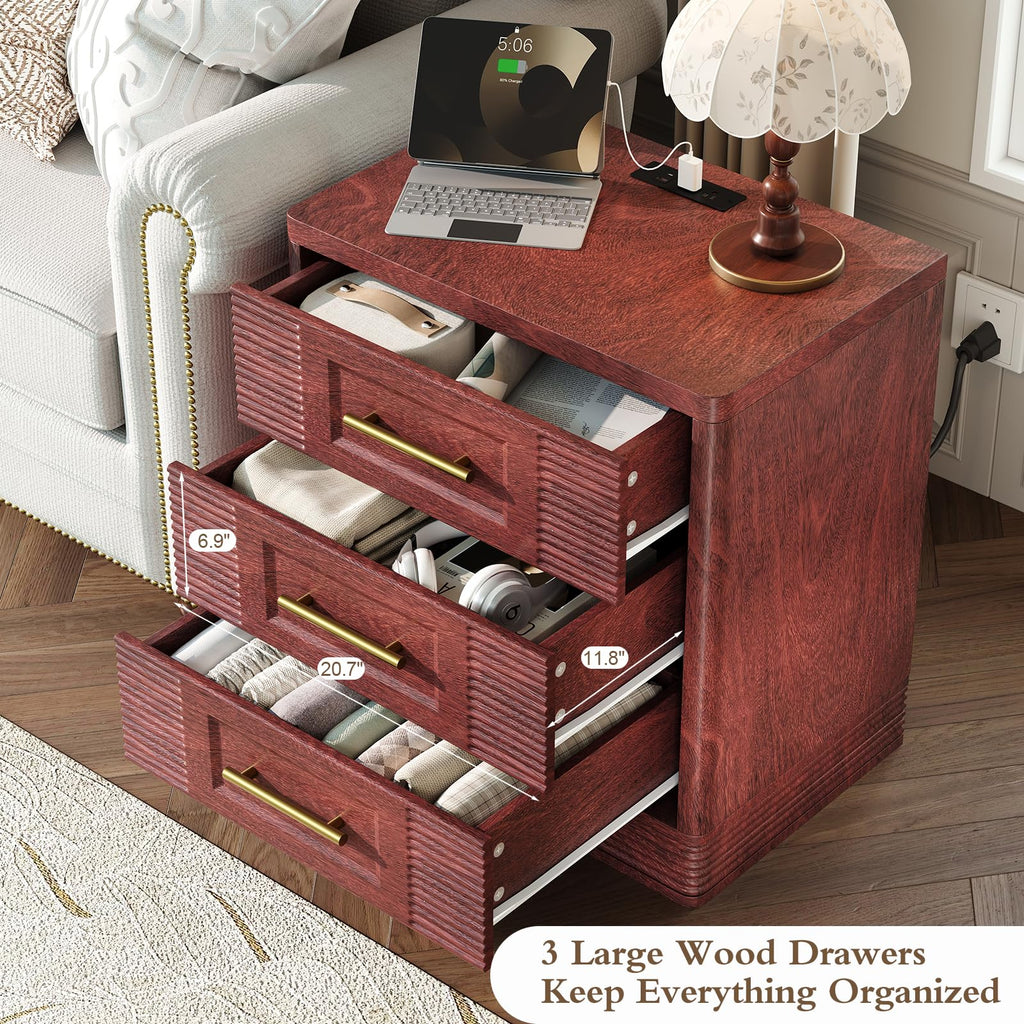 Walnut Nightstand with Charger Station Z5220