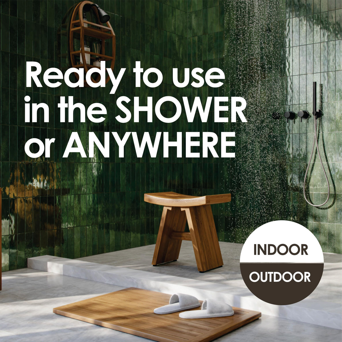 18" Teak Shower Bench with Shelf Q83122