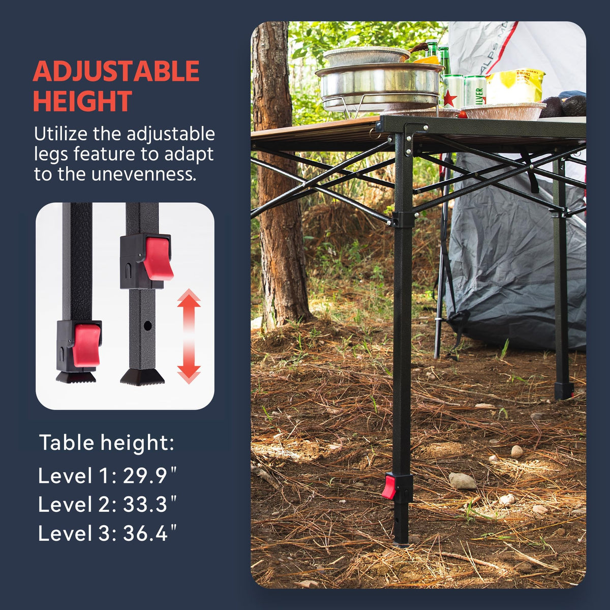 Large Adjustable Height Aluminum Camping Table Z274