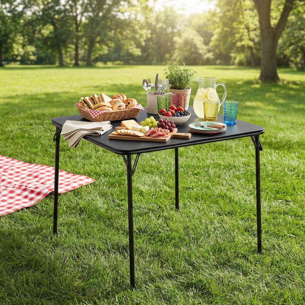 Square Folding Card Table 31.5 Inch PVC Top Metal Frame J686469