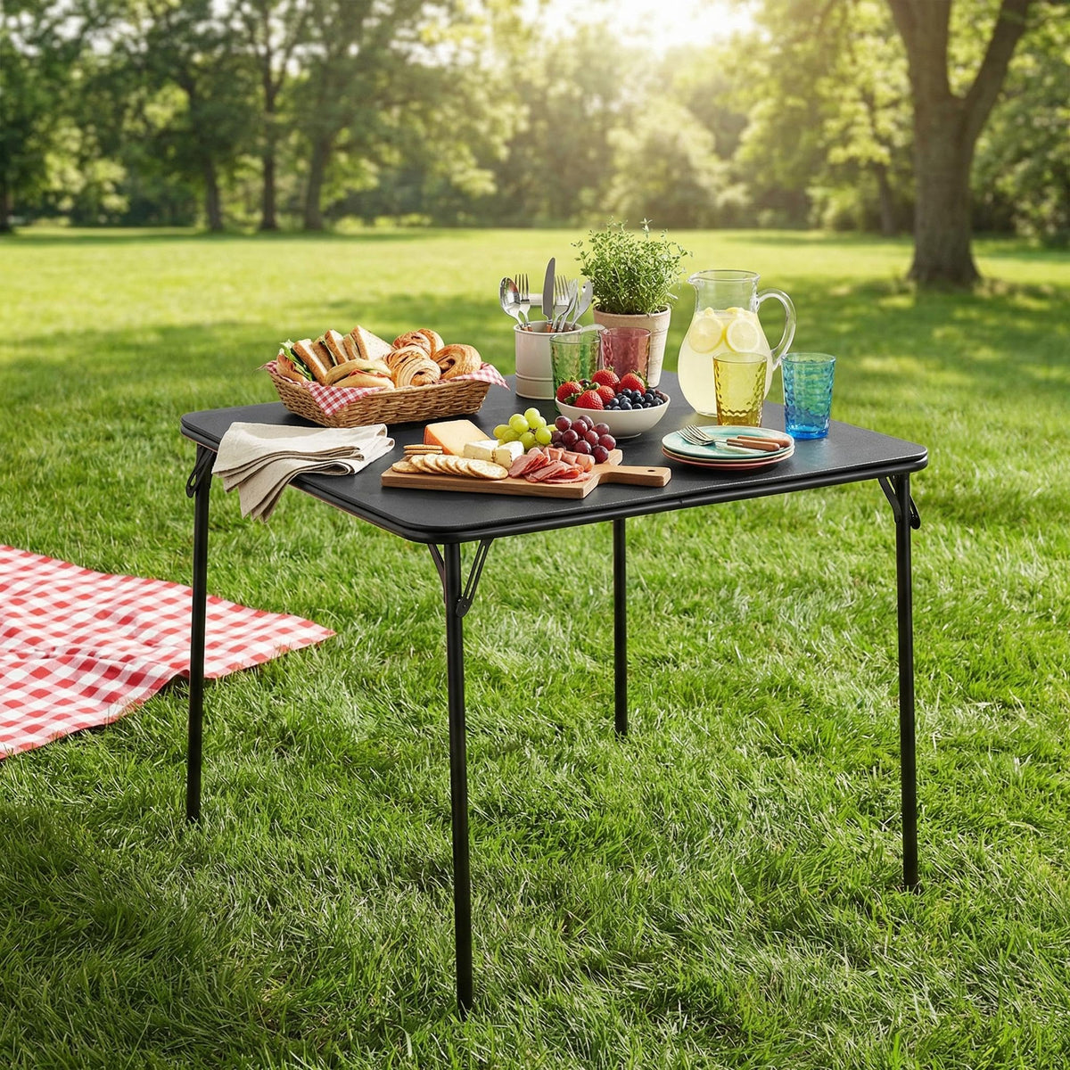 Square Folding Card Table 31.5 Inch PVC Top Metal Frame J686469