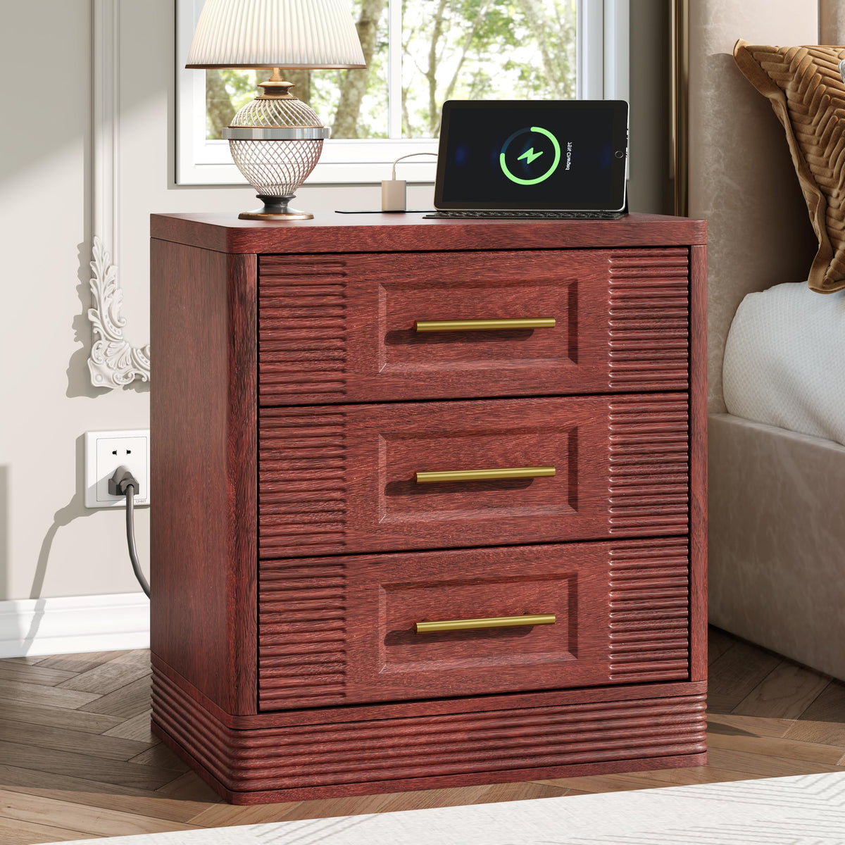 Walnut Nightstand with Charger Station Z5220