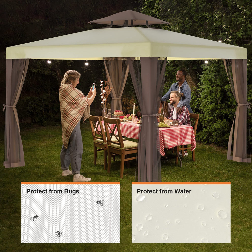 10'x10' Waterproof UV-Resistant 2-Tier Canopy Tent with Mosquito Netting F8028