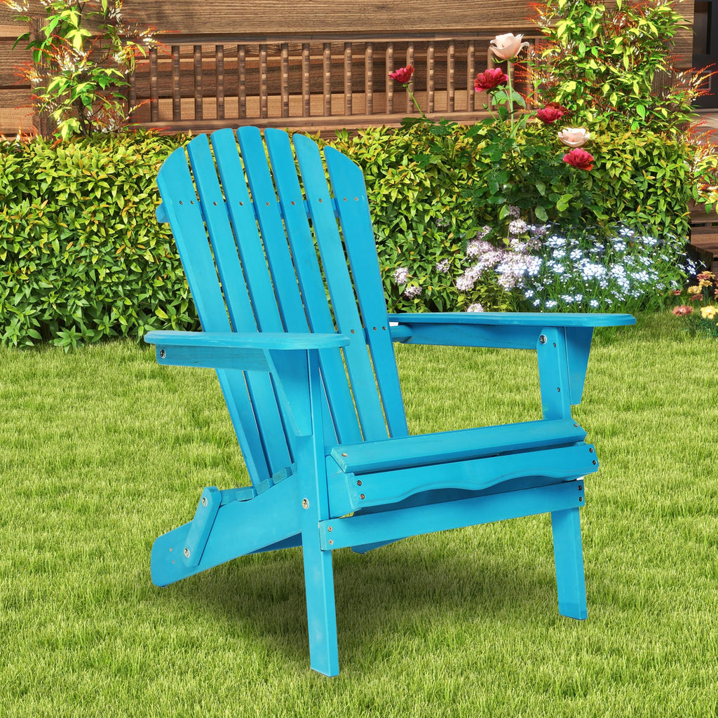Light Blue Solid Cedar Wood Folding Adirondack Chair Set of 2 A7347