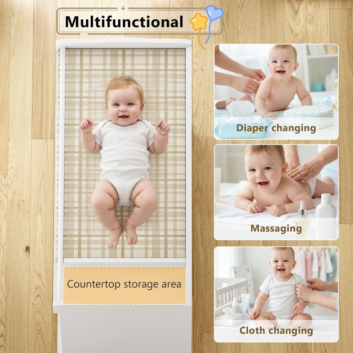 White Baby Changing Table with 4 Drawers J41668