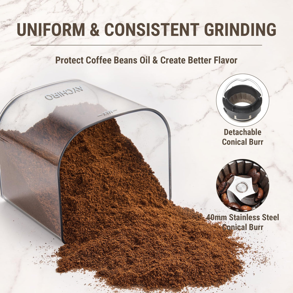 Electric Conical Burr Coffee Grinder with 30 Grind Settings B918