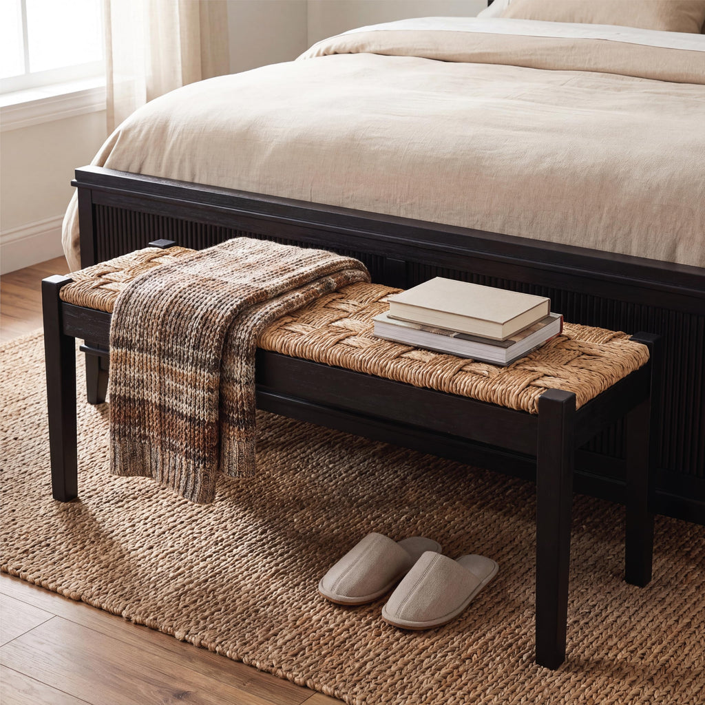 46-Inch Acacia Wood Entryway Bench with Woven Seagrass Seat Z4139