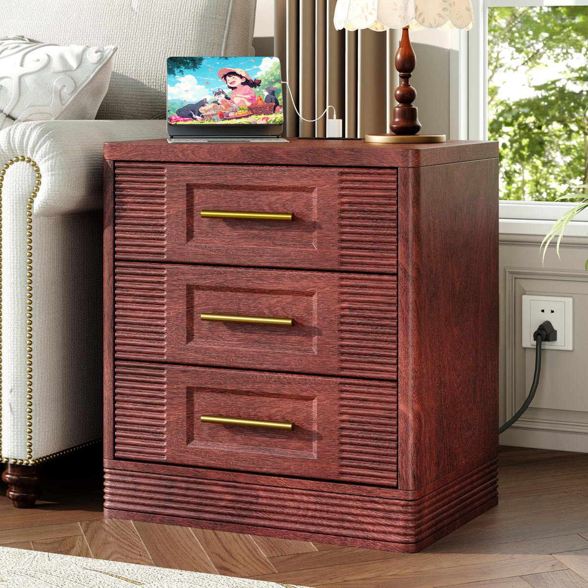 Walnut Nightstand with Charger Station Z5220